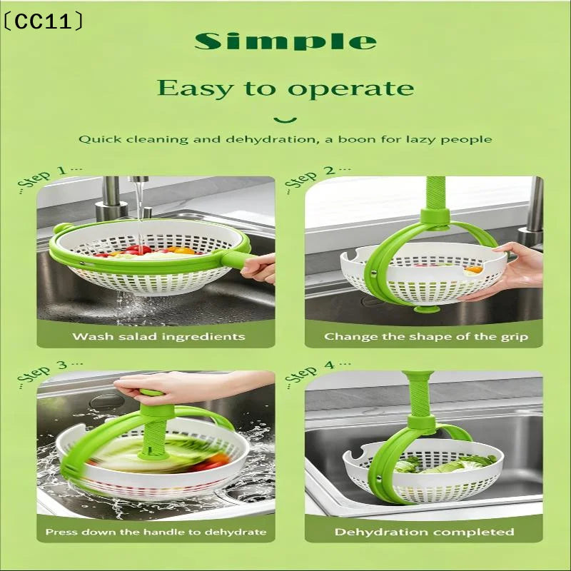 Collapsible Salad Spinner 3-in-1 3Qt Space Saving Colander Veggie Qme
