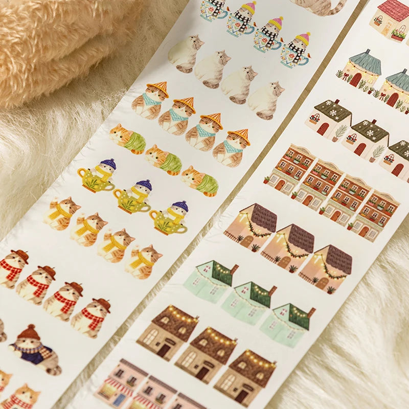 2 Rolls Healing Time Washi Tape, Vintage Town & Food Elements, Multi-Purpose Decorative Tape for Journal & Art Crafts Qme
