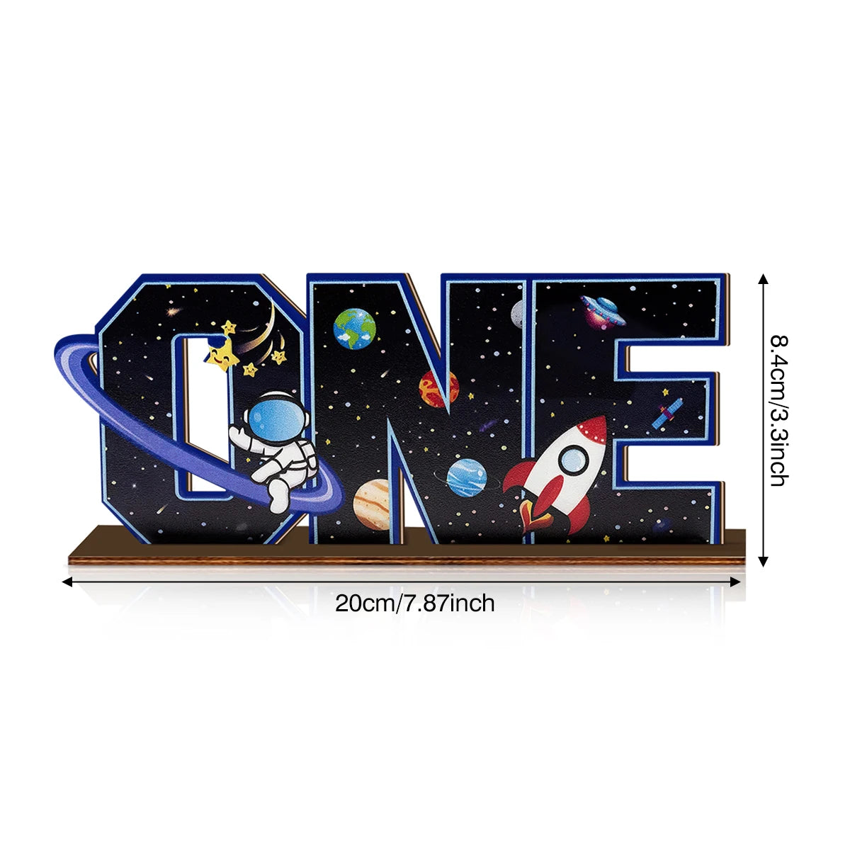 1SET 2D Universe Starry Sky Theme "ONE" Letter Wooden Desktop Decoration, Birthday Party Desktop Decoration Qme