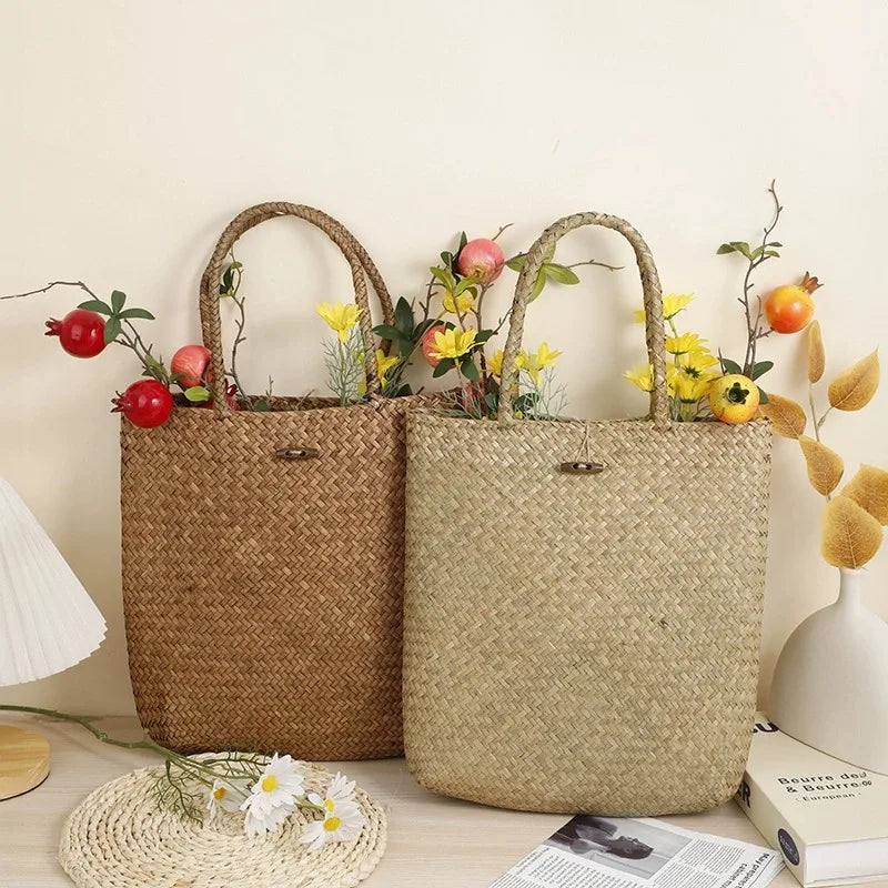 Grass Woven Fashionable Single Shoulder Handbag Home Foyer Desktop Qme