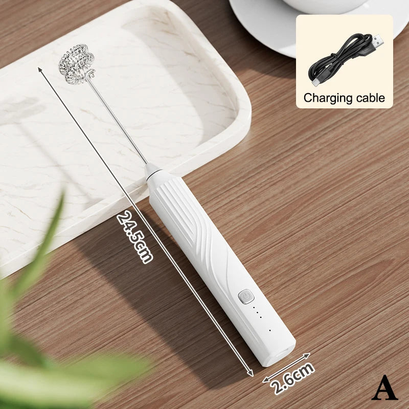 Electric Coffee Milk Foaming Mixer Creamer Whisk Handheld Egg Beater Qme A White