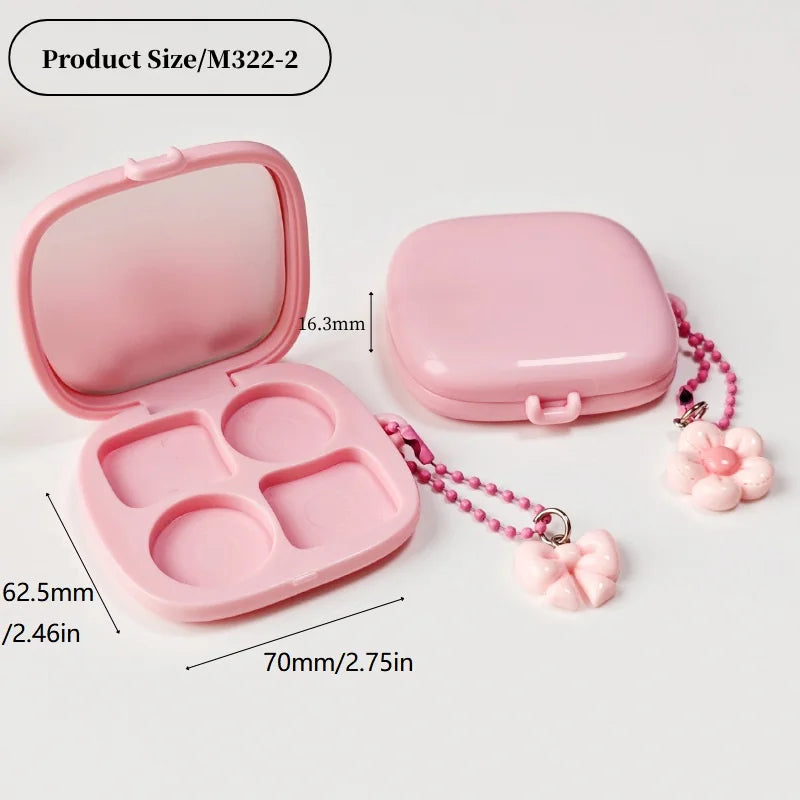 Empty Rectangular 4-Grid Cosmetic Case Hole Refillable Container DIY Qme Pink