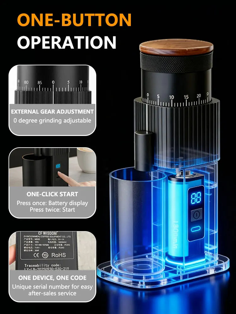 Portable Electric Coffee Grinder Full Aluminum Body USB Rechargeable Qme