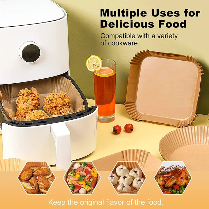 50/100Pcs Air Fryer Disposable Paper Parchment Wood Pulp Steamer Cheesecake Air Fryer Accessories Baking Paper For Air Fryer Qme