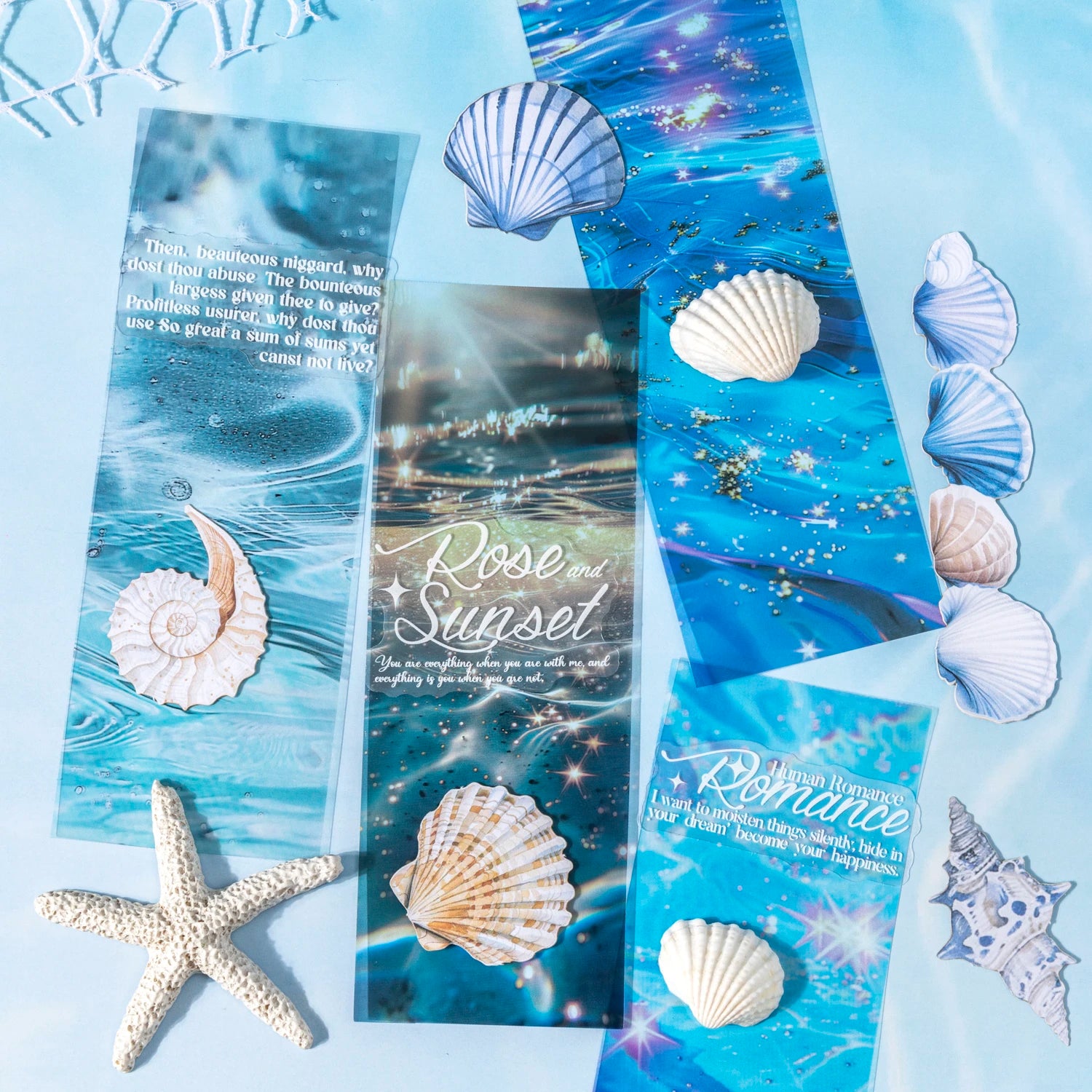 25 Sheets Blue Ocean Theme Dual Texture Sticker Pack for Scrapbook DIY Photo Frame Collage Journal Decoration Qme