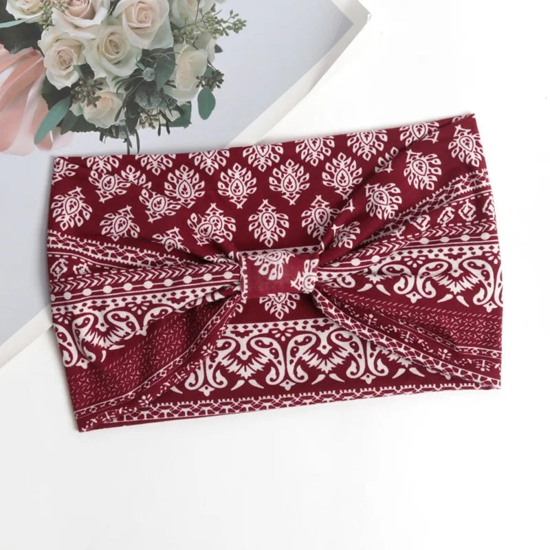 Bohemian Wide Headbands Trendy Yoga Motion Hairpie Sweat-absorbing Qme Burgundy