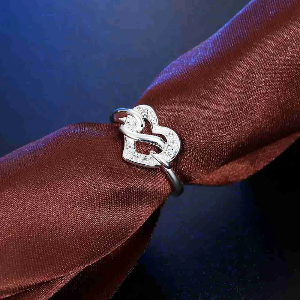 Nice Band Rings For Girlfriend One Love Heart With Spiral 925 Sterling Silver Color Rings Setting White Crystals Women Party Qme