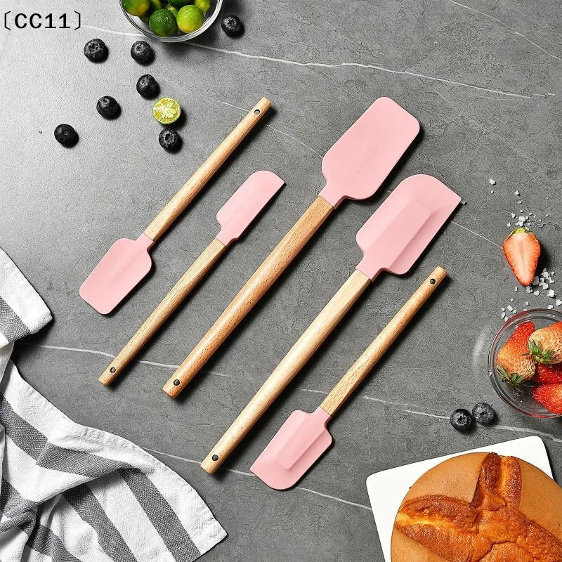 Cream Cake Silicone Spatula Wooden Handle Baking Pastry Scraper Qme