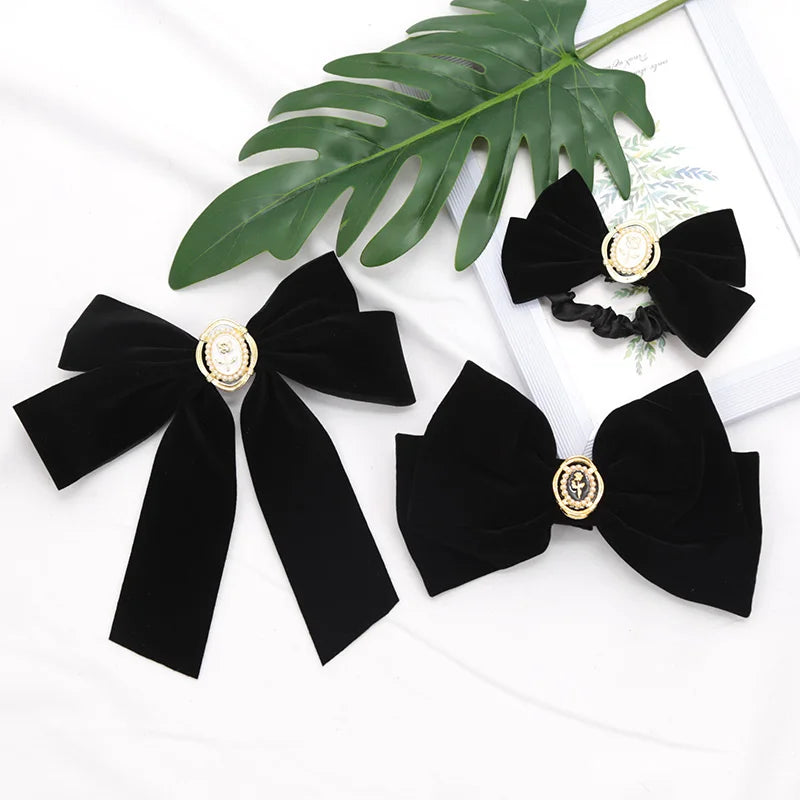 Black Velvet Bow Hairpin Elegant Fabric Roses Hair Clips Girls Women Qme