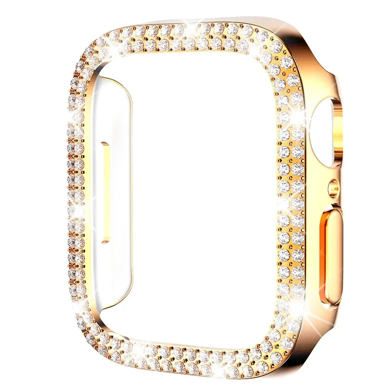 Diamond Case For Apple Watch Cover 9 8 7 41mm 45mm 44mm 40mm Bling Bumper Protector Shell For iWatch Series 8 3 4 5 6 SE Qme Rose Gold Double 40mm