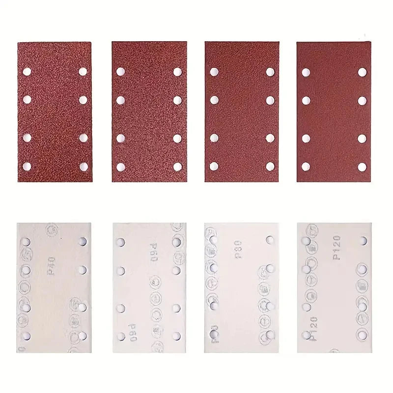20pcs 8-Hole Rectangular Premium Flocked Sandpaper Sheets, Self-Adhesive, 185X93mm - Assorted Grits (60-600) For Air Grinders Qme