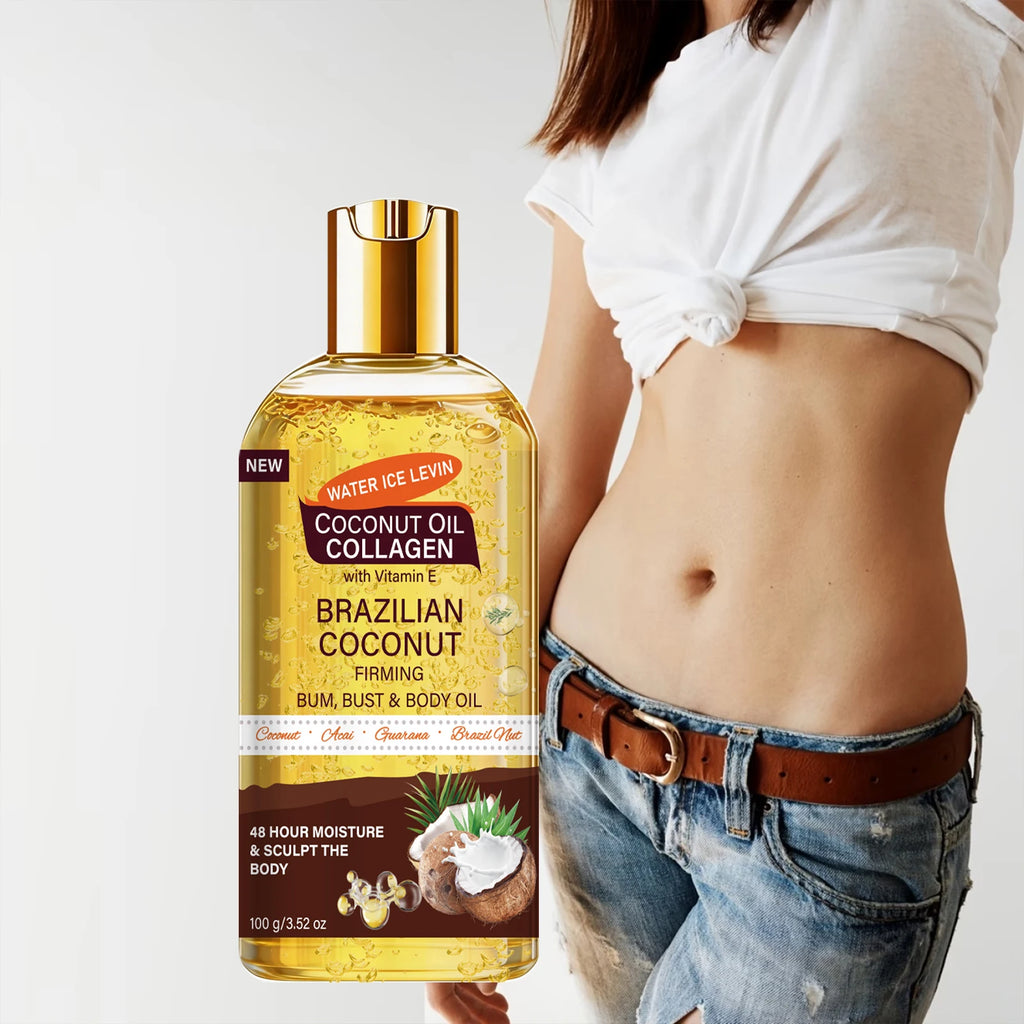 Brazilian Firming Body Oil - Coconut & Collagen, Moisturizing for Bum, Bust & Skin Qme