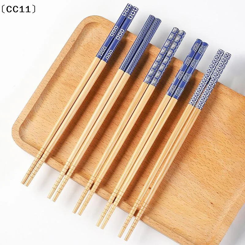 Reusable 5 Pairs Tableware Handmade Bamboo Japanese Wood Chopsticks Qme