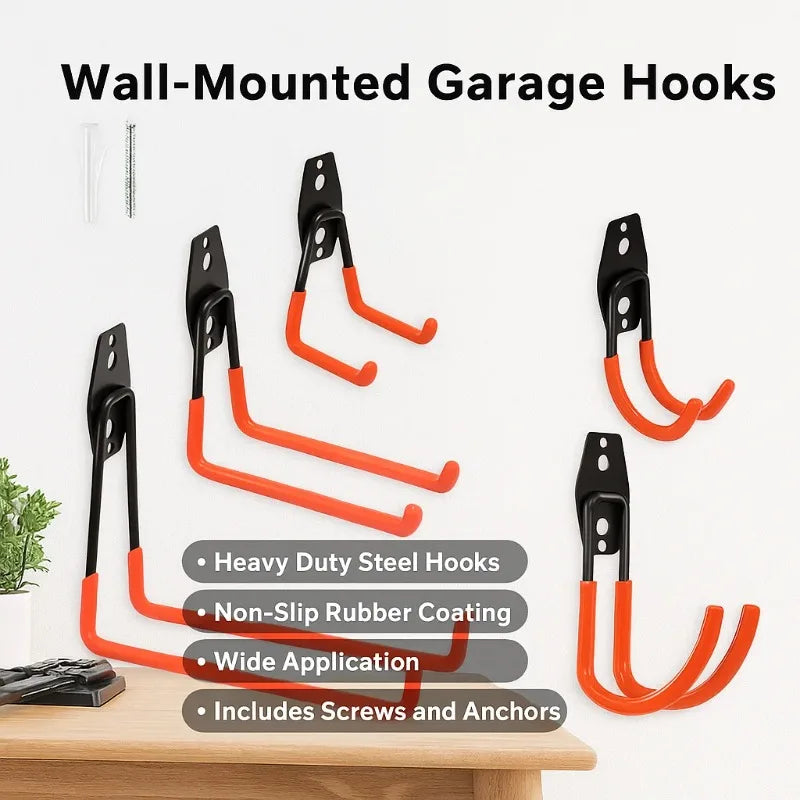 Heavy Duty Garage Hooks,Heavy-Duty Garage Hooks - Wall-Mounted Storage for Power Tools, Bulk Items & Bikes,Garage Organiza Qme