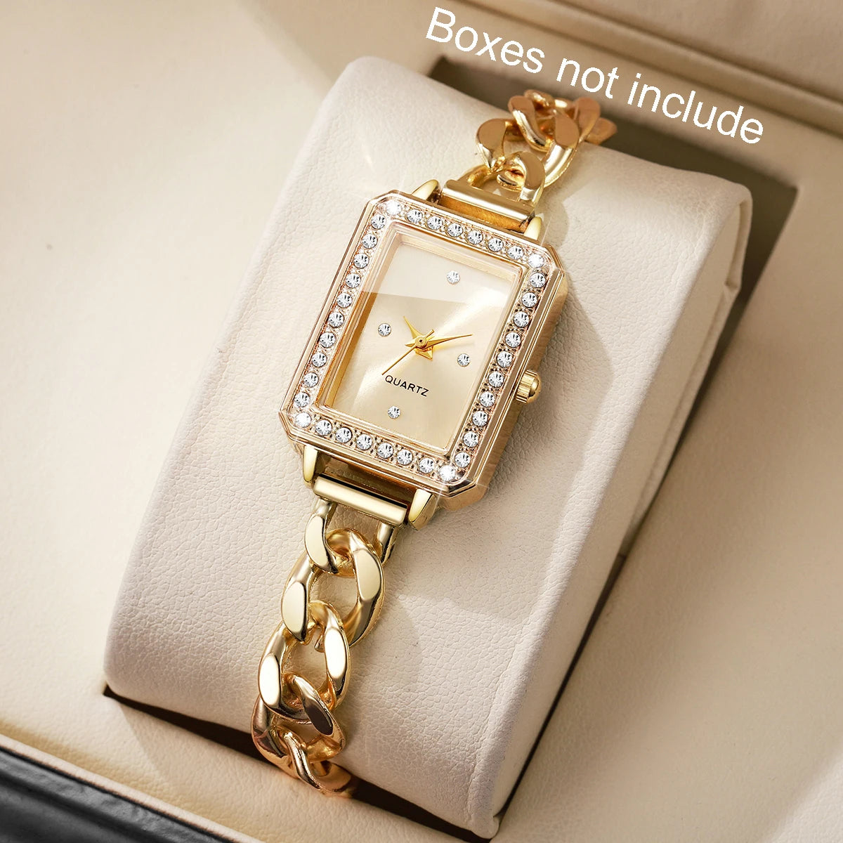 Elegant Rectangle Women Quartz Watch Fashion Bracelet Strap Ladies Wristwatch Reloj Mujer Girls Clock Gift(Without Box) Qme 1PC Gold Without Box