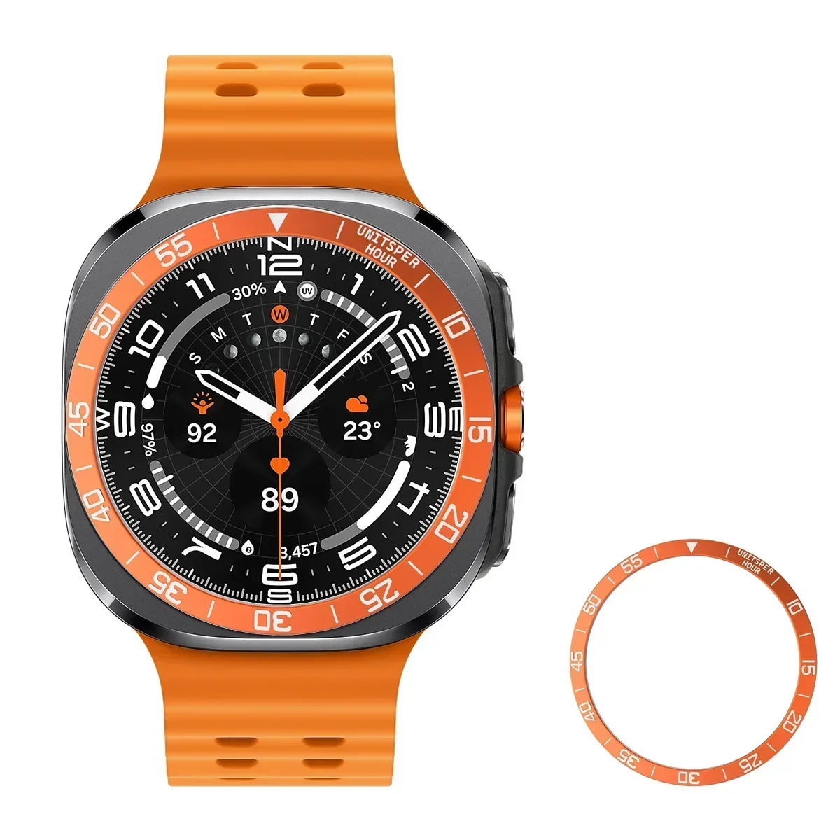 Metal Cover Bezel Ring Case For Samsung Galaxy Watch 7 Ultra 47mm SmartWatch Protector Case Steel Frame Shell Bumper Accessories Qme Orange for Watch Ultra 47mm