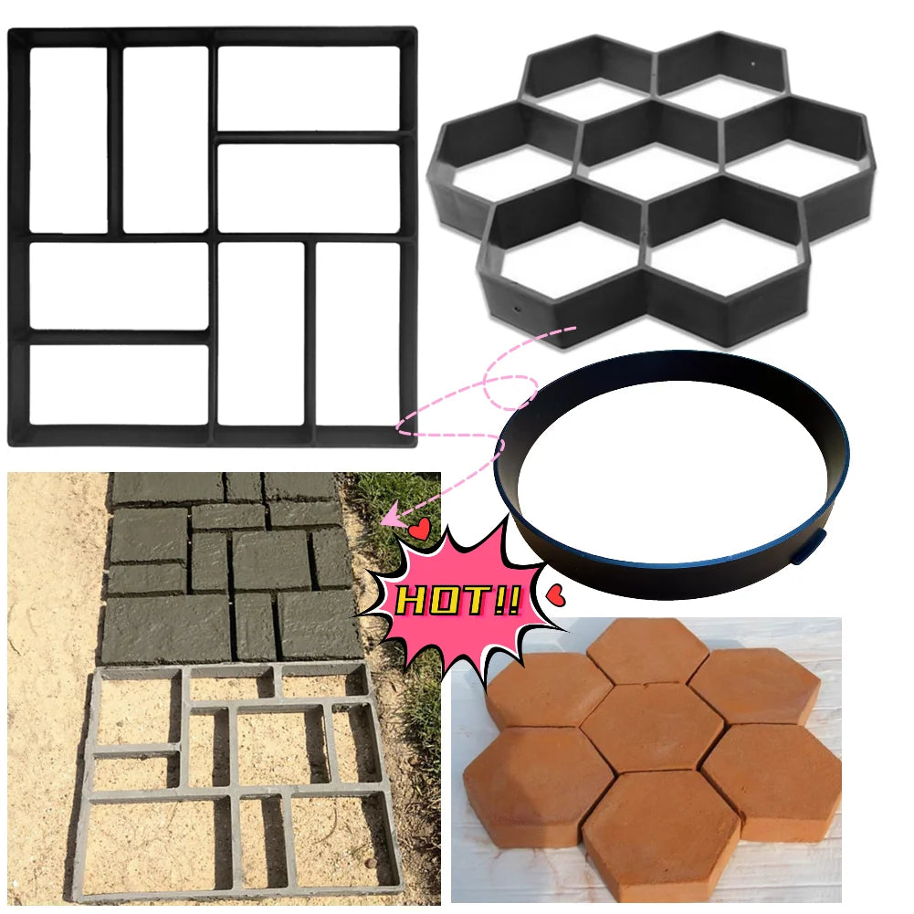 DIY Path Maker Paver Molds Stone Brick Concrete Mold Concrete Cement Walk Garden Path Paving Paver Reusable Patio Mold Maker Qme