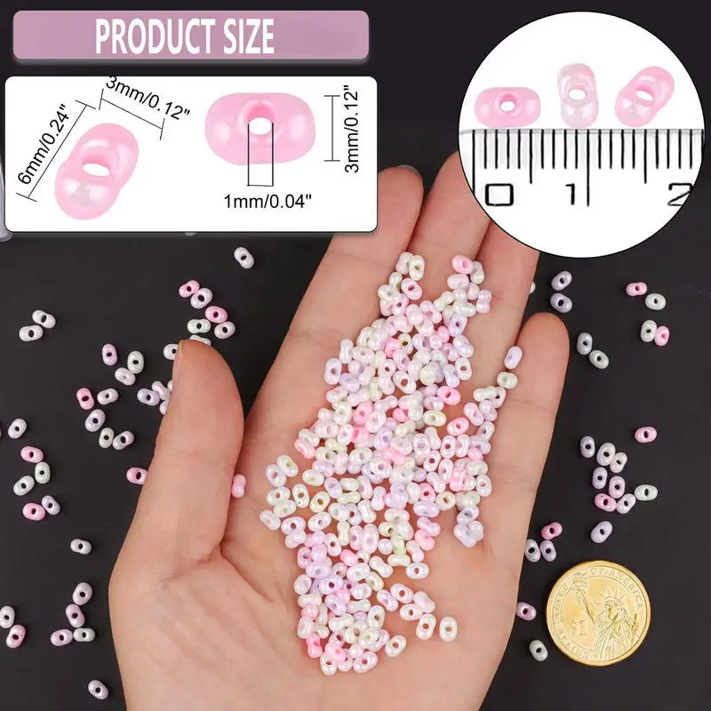 10g Glass Peanut Beads 3*6mm Transparent Small Glass Seed Bead Kit for Jewelry Making DIY Bracelets Necklaces Crafts Bulk Qme