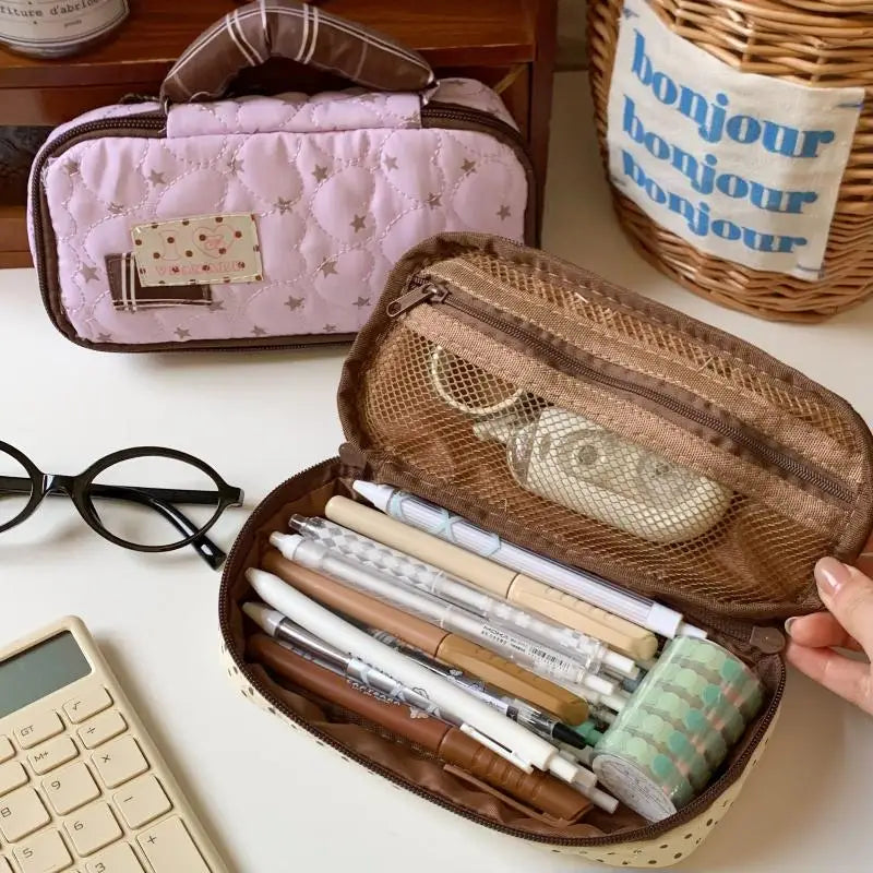 Heart Shaped Handle Pencil Case Cute Ins Student Pen Bag Qme