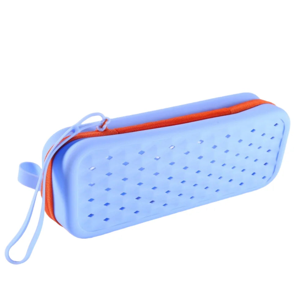 Portable Silicone Swim Goggle Case Waterproof Breathable Swimming Goggles Protection Box with Drain Hole with Carabiners Qme Blue