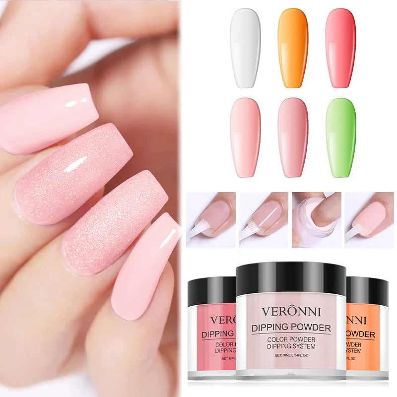 Nail Dipping Powder 6 Solid Colors Glitter Diamond Sequins Qme