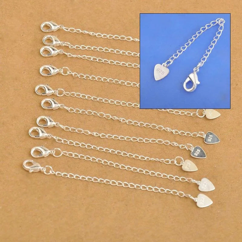 10X Wholesale Fashion Jewelry Findings Extension Chains 925 Heart Tag Sterling Silver Color Lobster Clasps For Necklace Bracelet Qme Default Title
