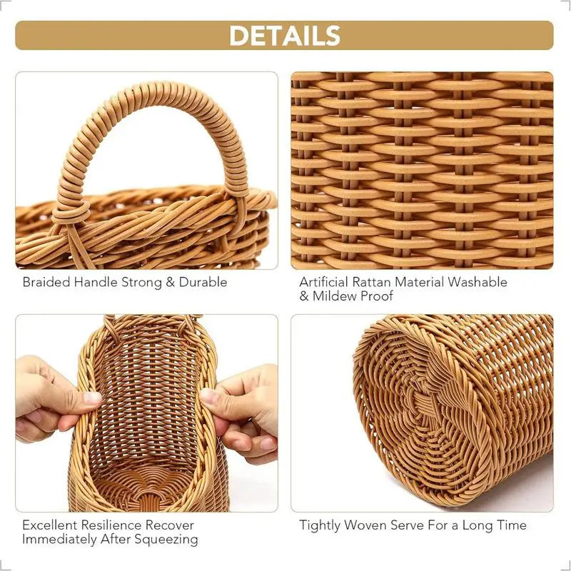 Wall Fruit Baskets Handmade Basket Storage Handle Rustic Farmhouse Qme