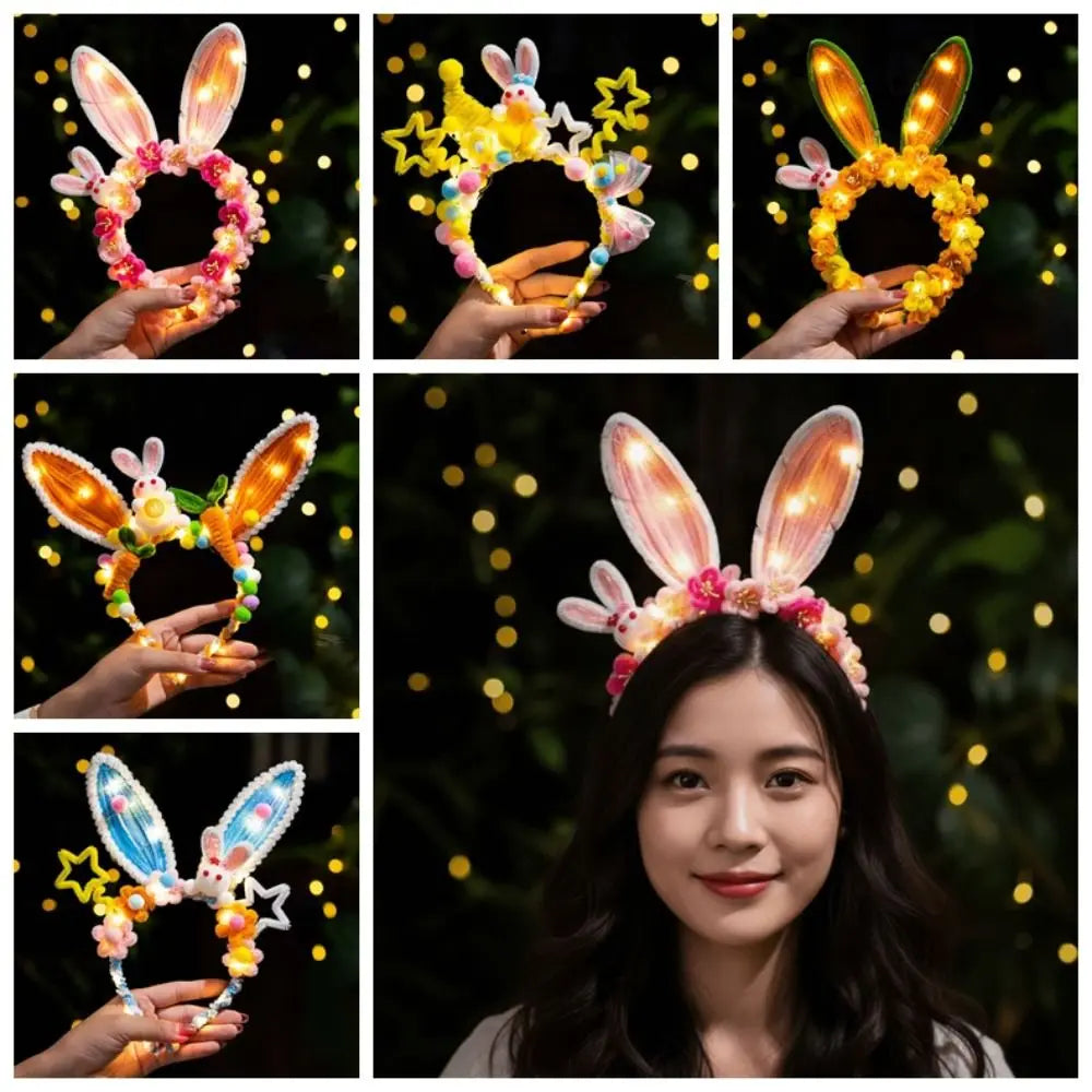 Handmade Bunny Headband Glowing Twisted Stick Rabbit Hair Hoop Luminous Dual Use Glowing Headwear Mid-Autumn Festival Qme