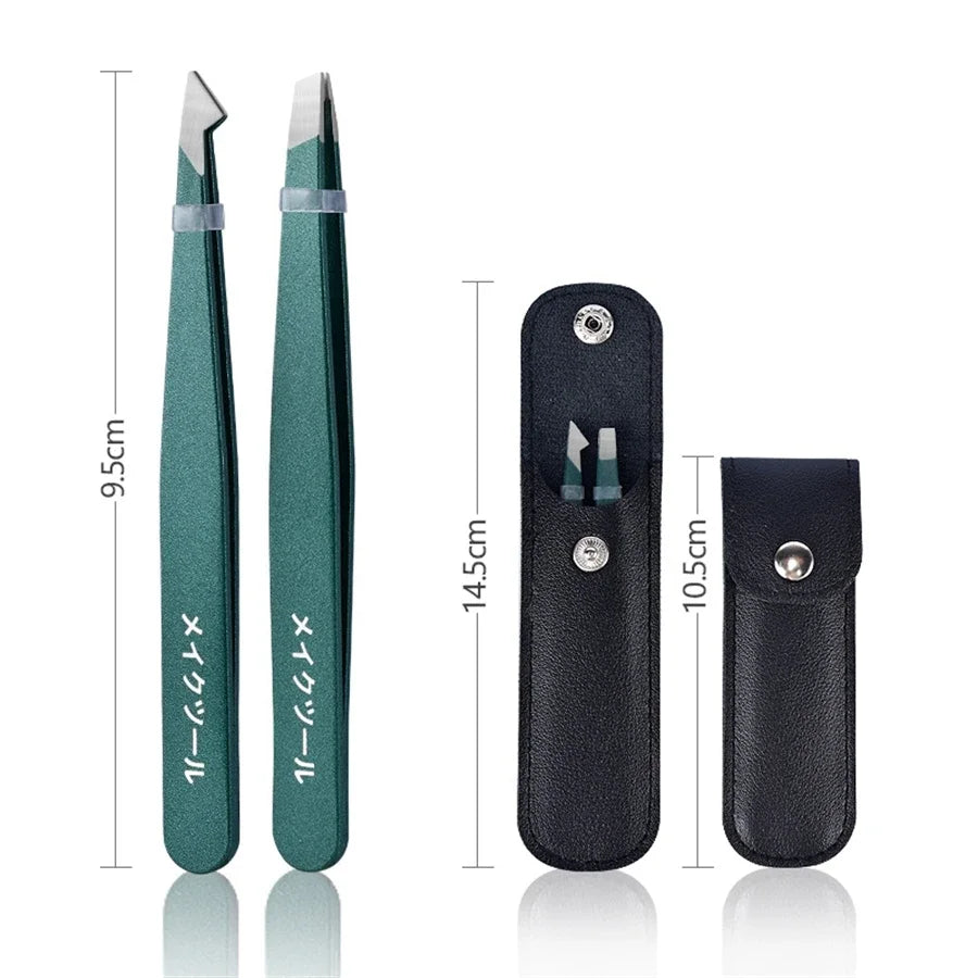 2 4Pieces Beauty Tools Stainless Steel Eyebrow Tweezers Hair Removal Qme Green 2-piece set