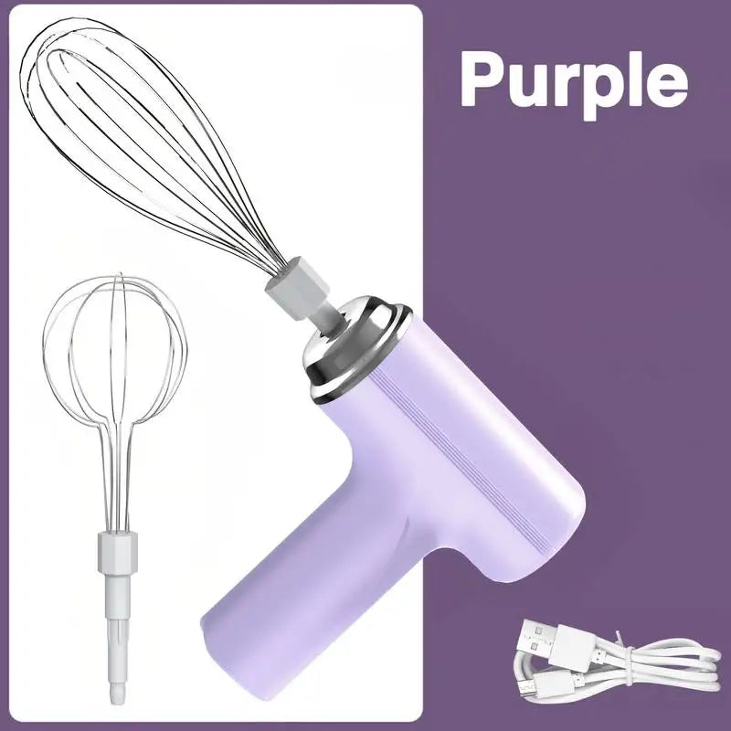 Electric Egg Beater Coffee Frother Milk Whisk MINI Food Blender Egg White Whipped USB Rechargeable Three Speeds Whisk Tools Qme Purple