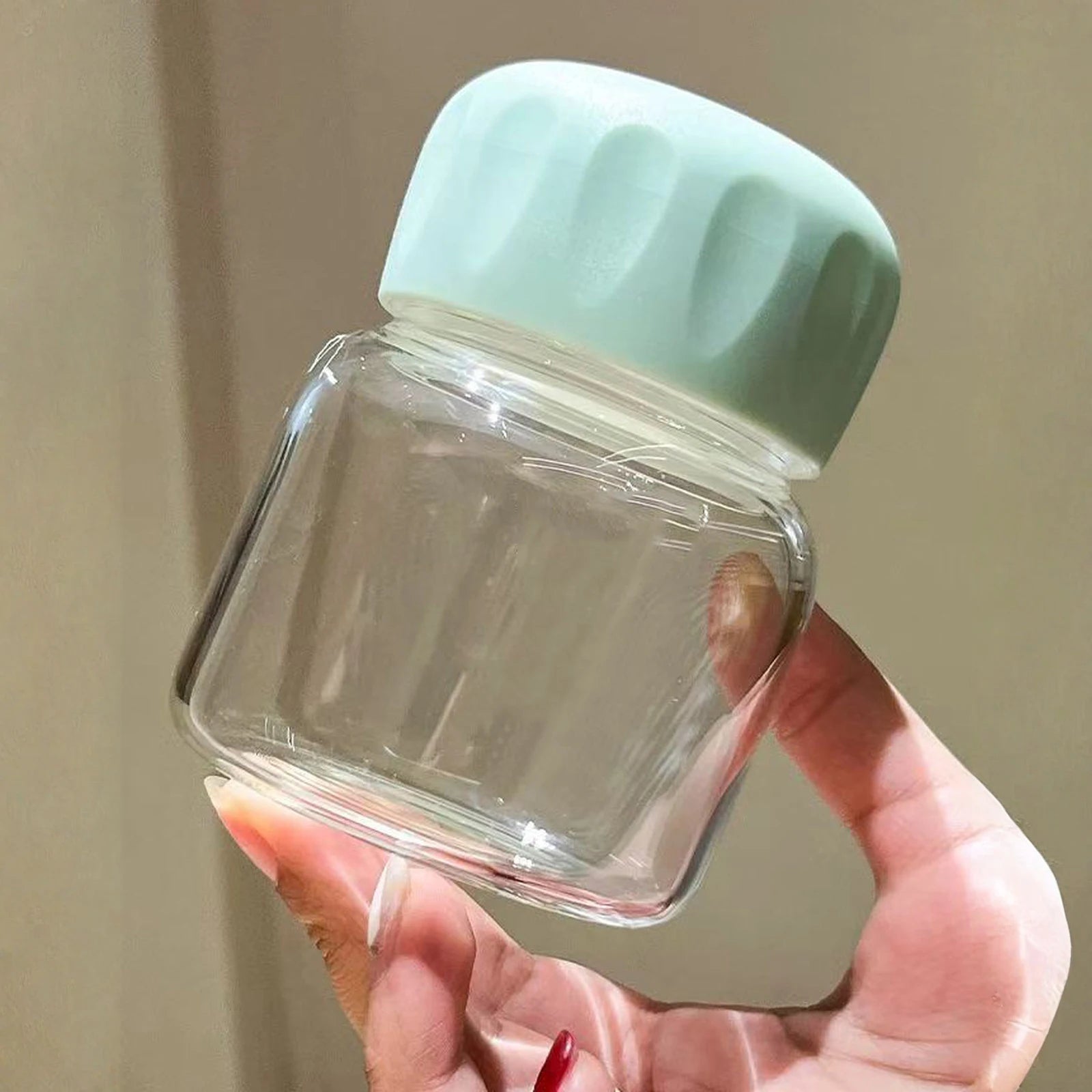 Small Plastic Cute Leak-proof Water Cup Soy Milk Coffee Mug Breakfast Cup Glass Water Bottle Outdoor Picnic Sports Protable Cup Qme Green