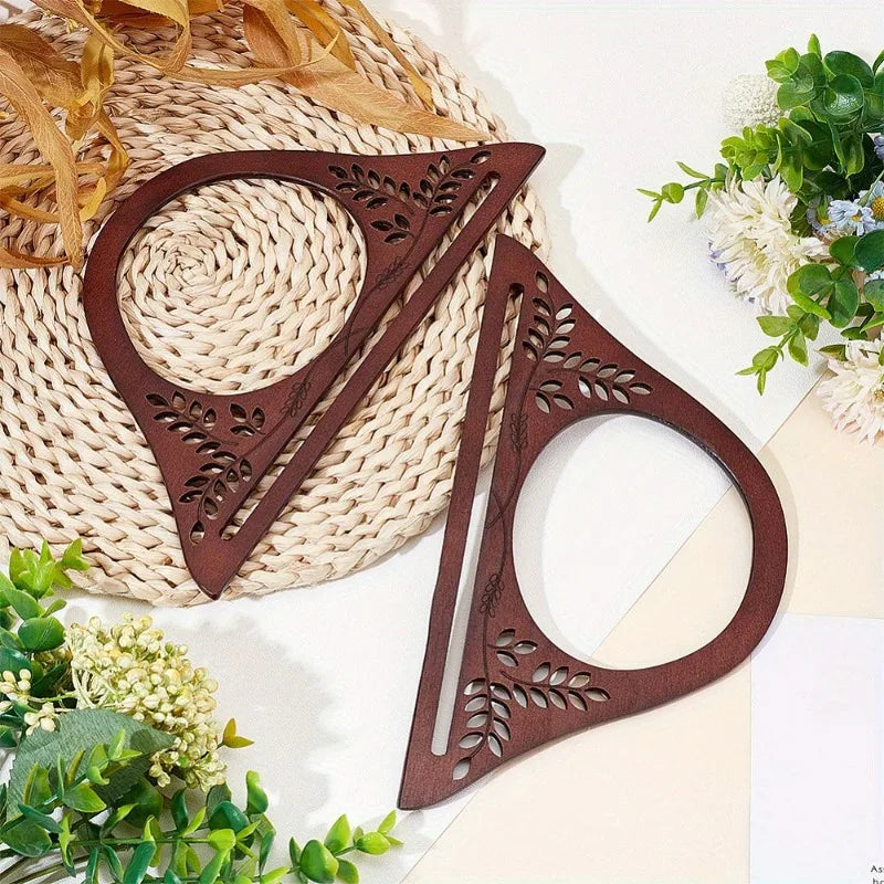 Carved Wooden Bag Handles, Vintage Hollow Leaf Wood Handbag Wrist Handle DIY Sewing Craft Supplies For Canvas Tote Bag Qme 2pcs
