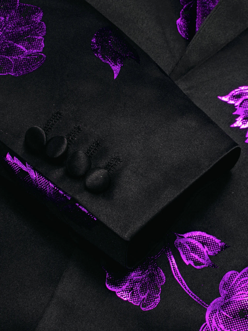Vintage Men's Black Purple Floral Print Shawl Lapel Blazer Jacquard Tuxedo Jacket Formal Suit Coat for Wedding Prom Groom Qme