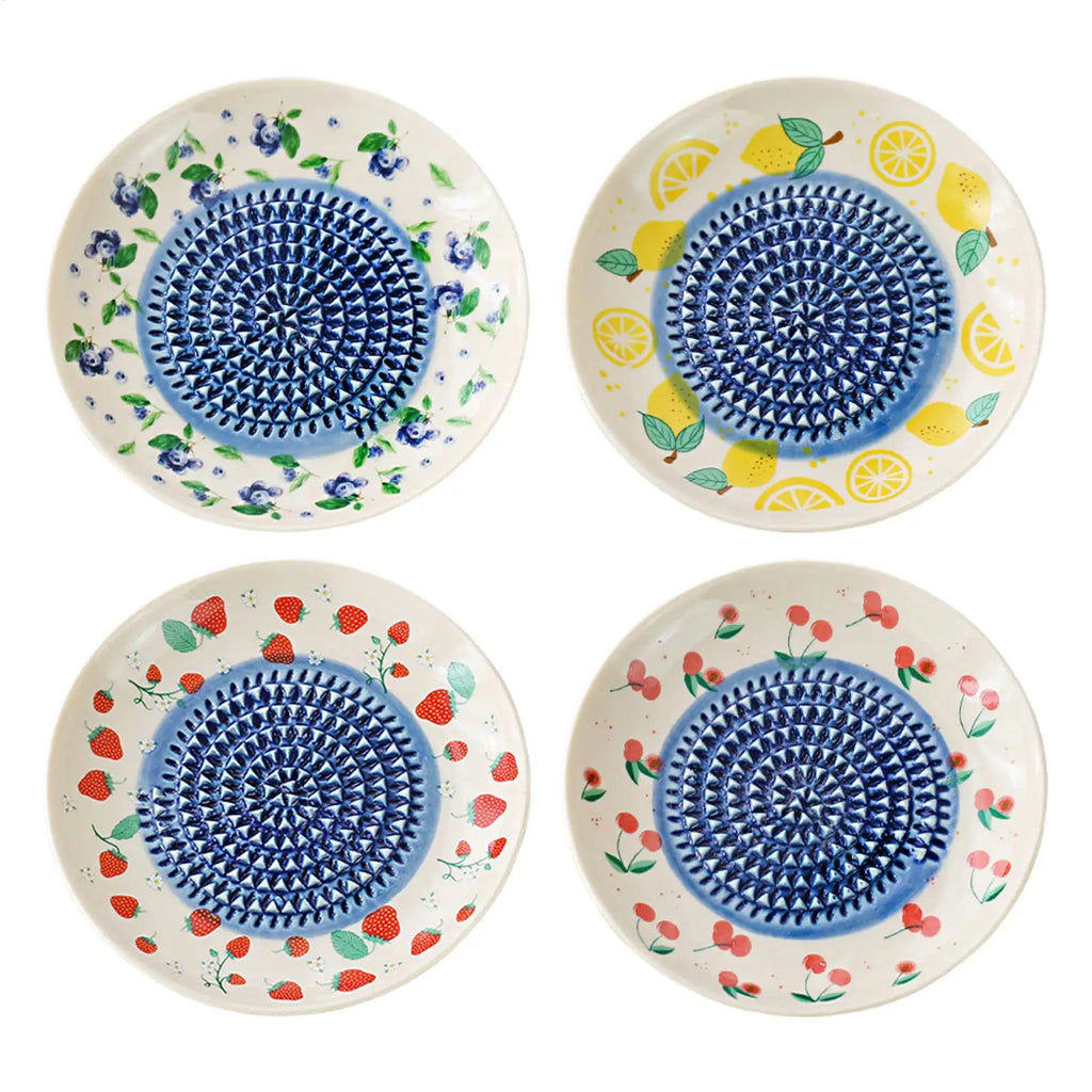 Grater Plate Ceramic Manual Round Fruit Patterns Bowl Garlic Grating Dish For Ginger Cheese Tomato Strawberry Fruit Vegetable Qme