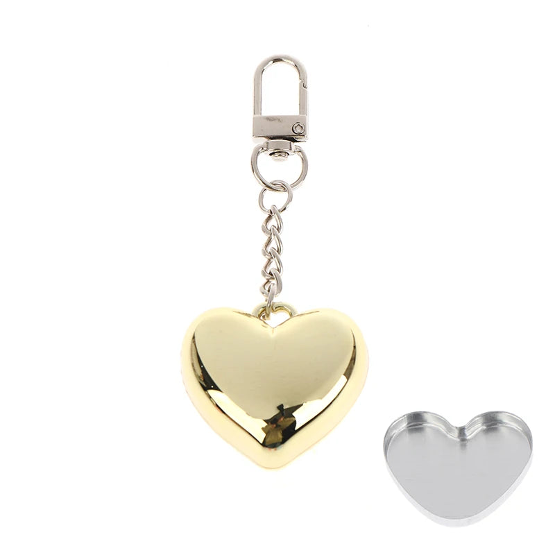 Heart-shaped Mini Empty Compact Mirror Aluminum Pan Keychain Blush Qme Gold Keychain