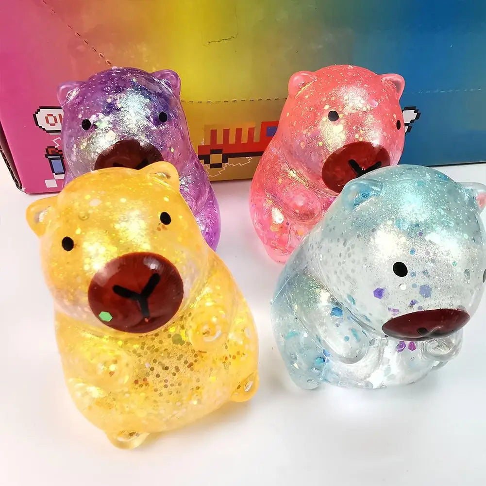 Glitter Capybara Bear Squishy Fidget Toy Colorful Sensory Stress Qme