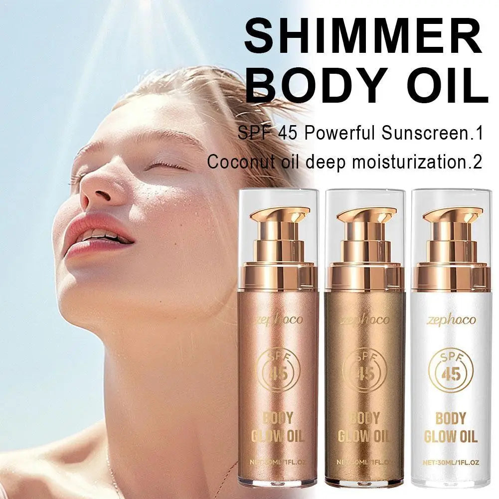 30ML Multi Color Body Shimmer Oil Coconut Fragrance Deep Moisturizing Enhance Smoothness UV Protection Refreshing Body Oil Qme