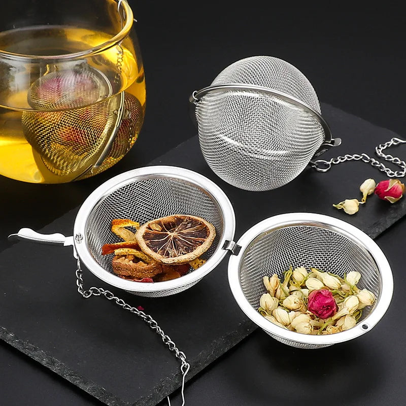 Tea Spice Strainer Seasoning Ball Mesh Herbal Ball Stainless Steel Teakettle Locking Tea Filter Reusable Soup Filter Ball Qme