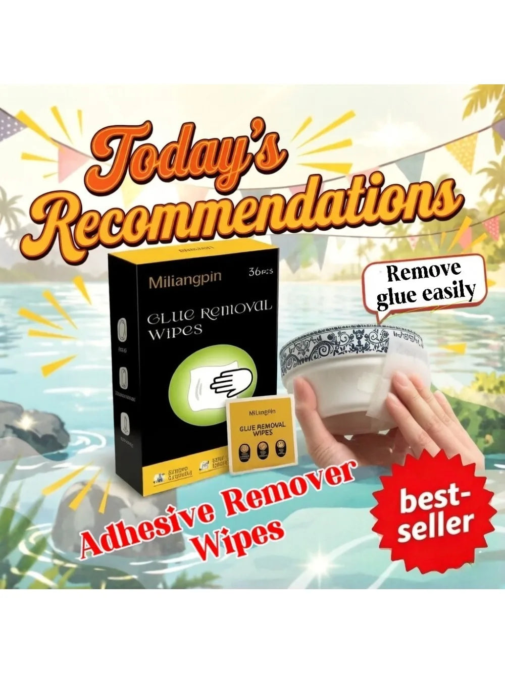 Disposable adhesive remover wipes, easily remove surface glue residue, individually wrapped. Material: non-woven fabric. Qme