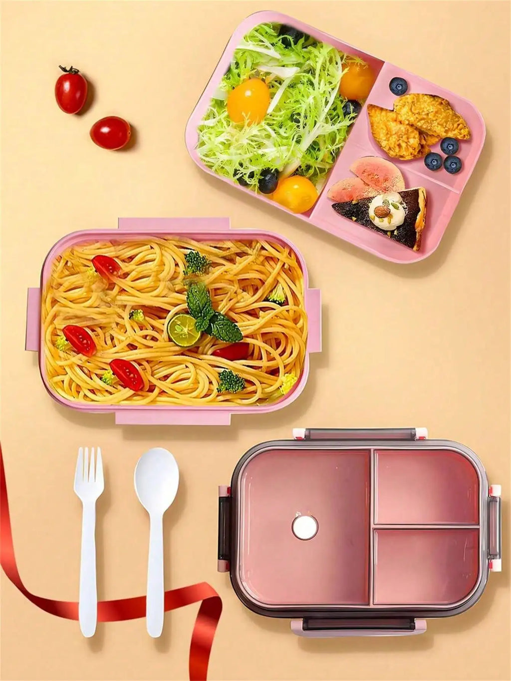1 Microwave Capable Double-layer Compartment Lunch Box Handle Leak Qme
