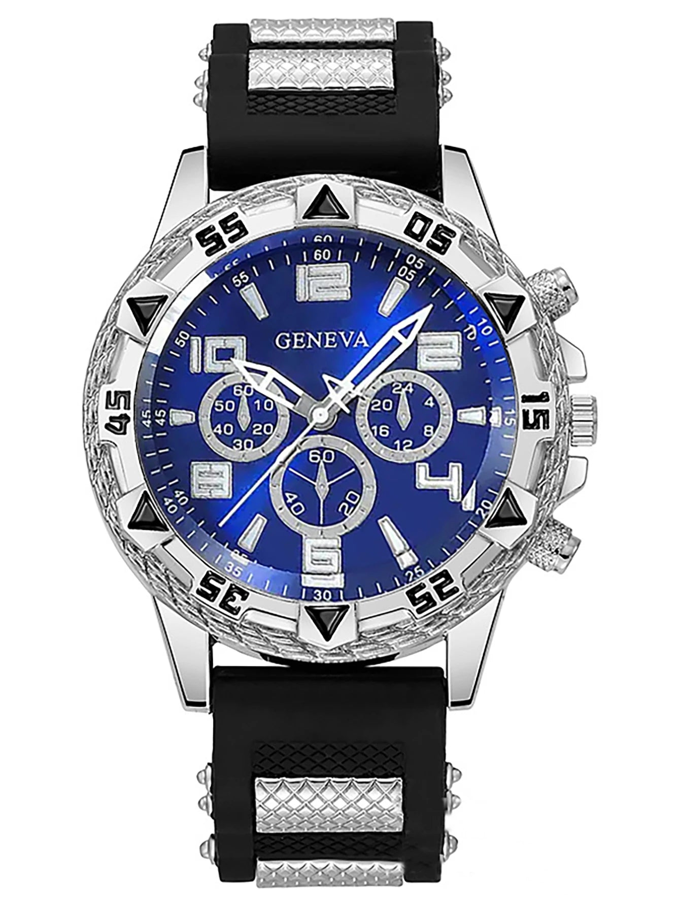 Men's Quartz Watch with Cuban Bracelet Silicone Strap for Daily Festive Wear No Box Included Qme
