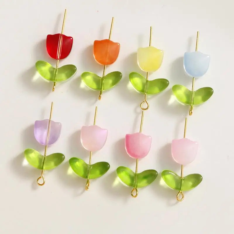 DIY Lampwork Beads 30Pcs Multicolor Glass Flower Beads for Jewelry Making Handmade Accessories Supplies Qme