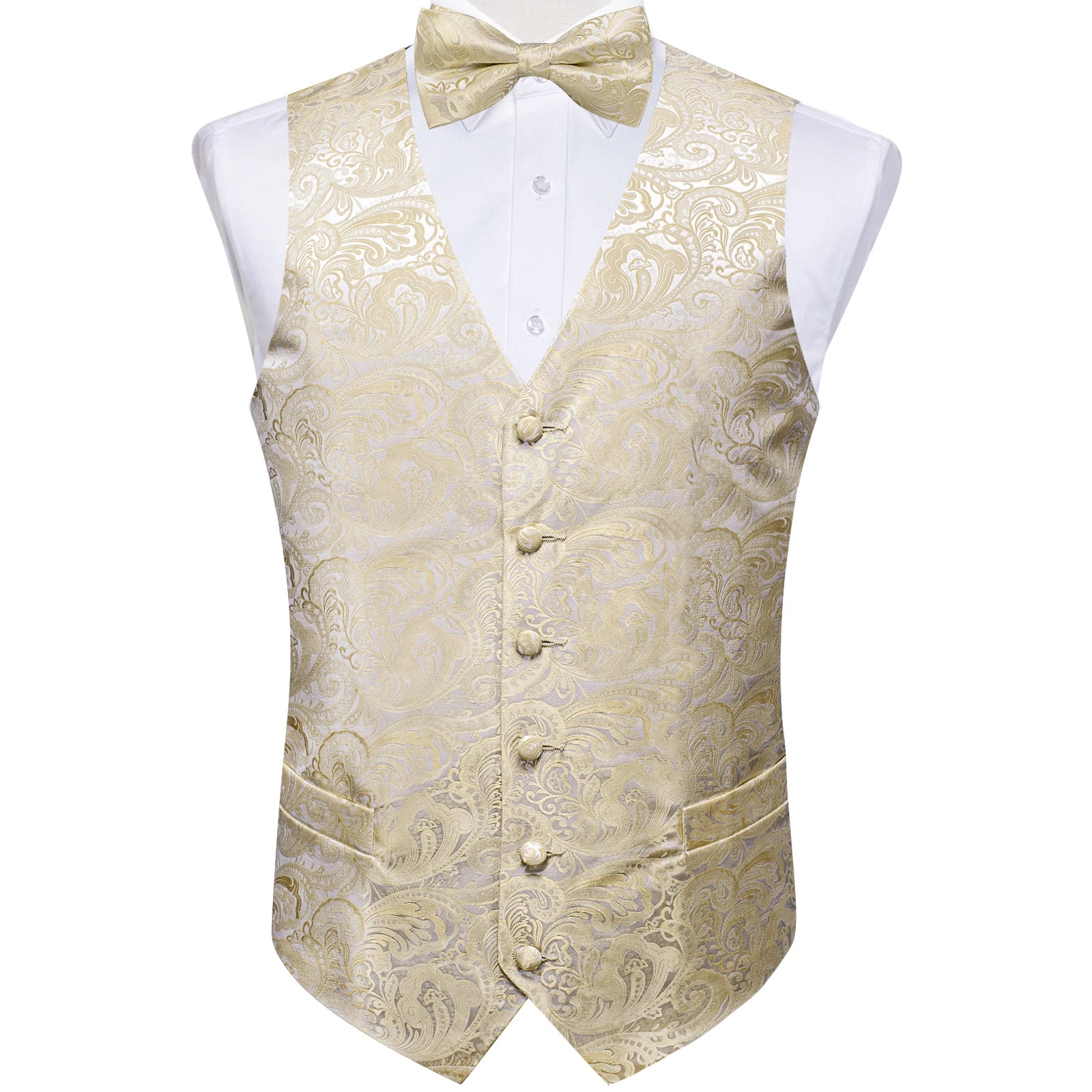 Men's Suit Vest Bowtie Formal Waistcoat Necktie Pocket Square Perfect Qme MJTZ0181 XXXL