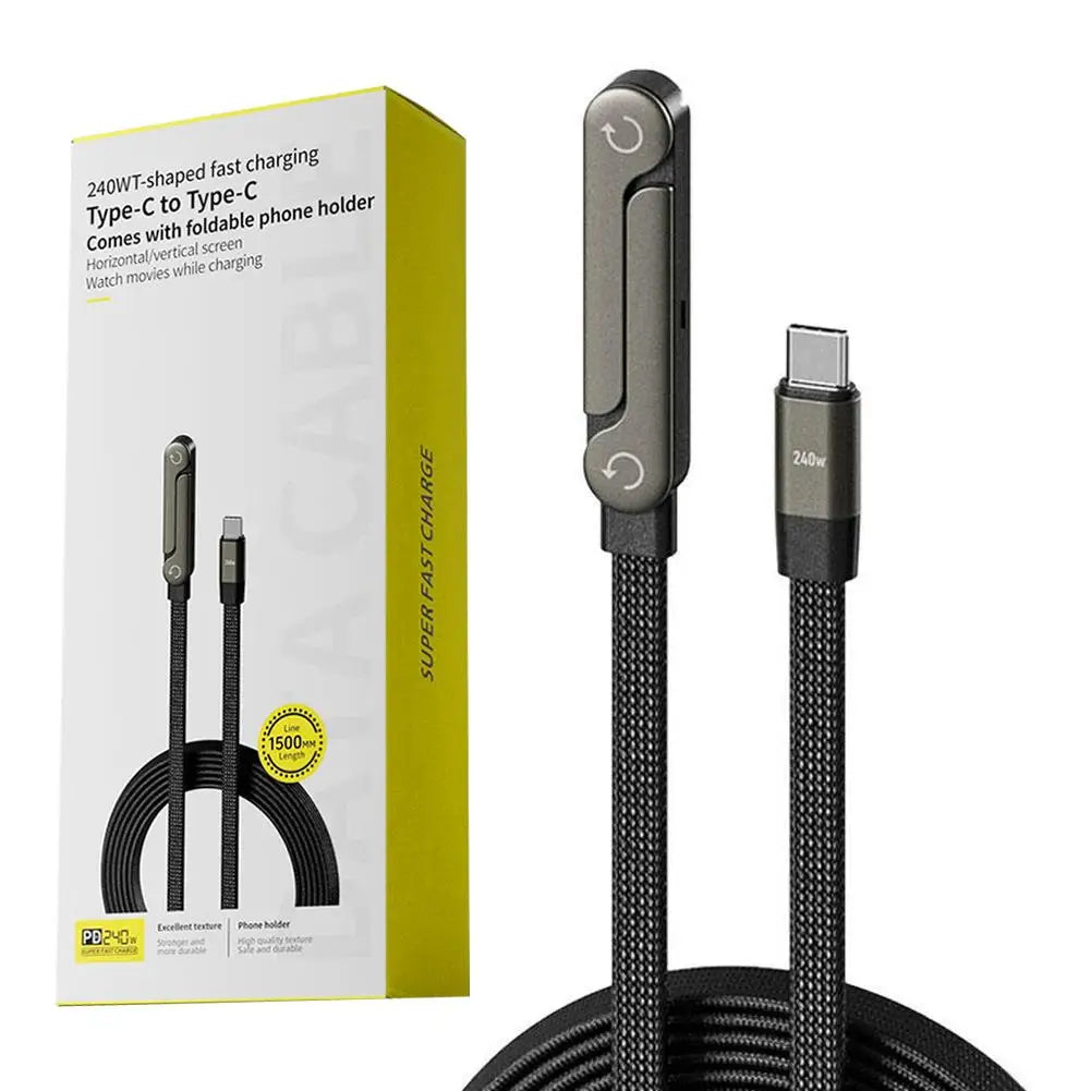 240W Fast Charging Foldable Phone Holder Data Cable Fast Charging Multi Charger Cord With Type C 2-in-1 Foldable Data Cable Qme C to C 240W