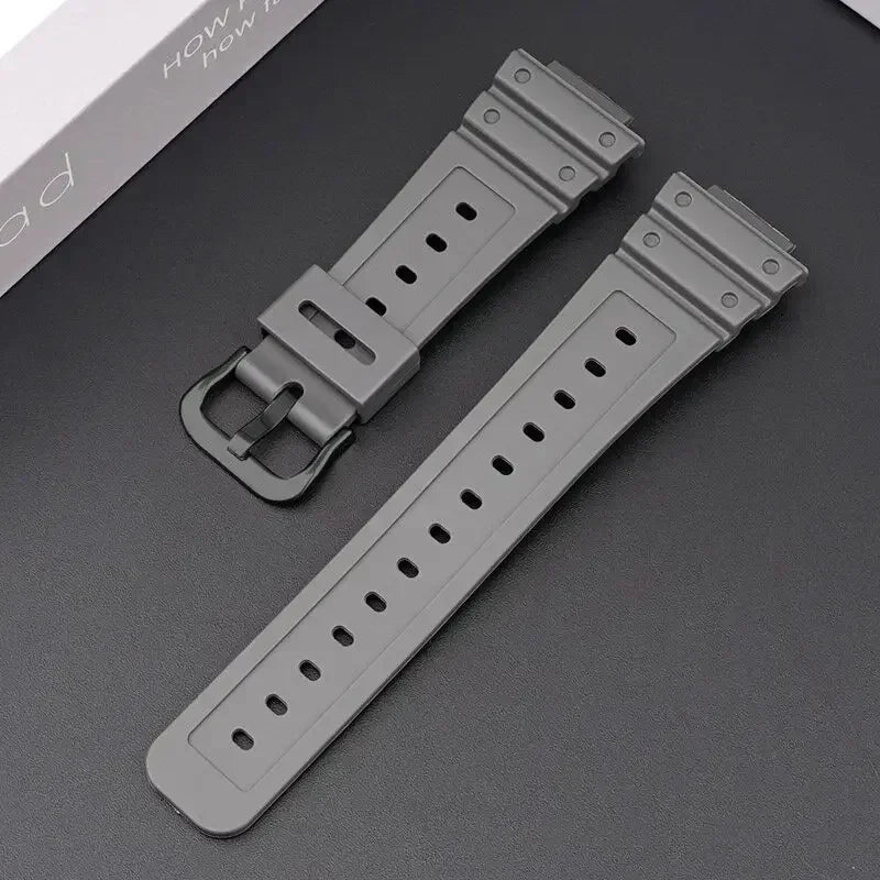 TPU Sport Bracelet For Casioak DW-5600 DW5000 GA2100 Watch Band Stainless Steel Buckle Siliconer Strap16mm Replacement Wristba Qme Gray Black
