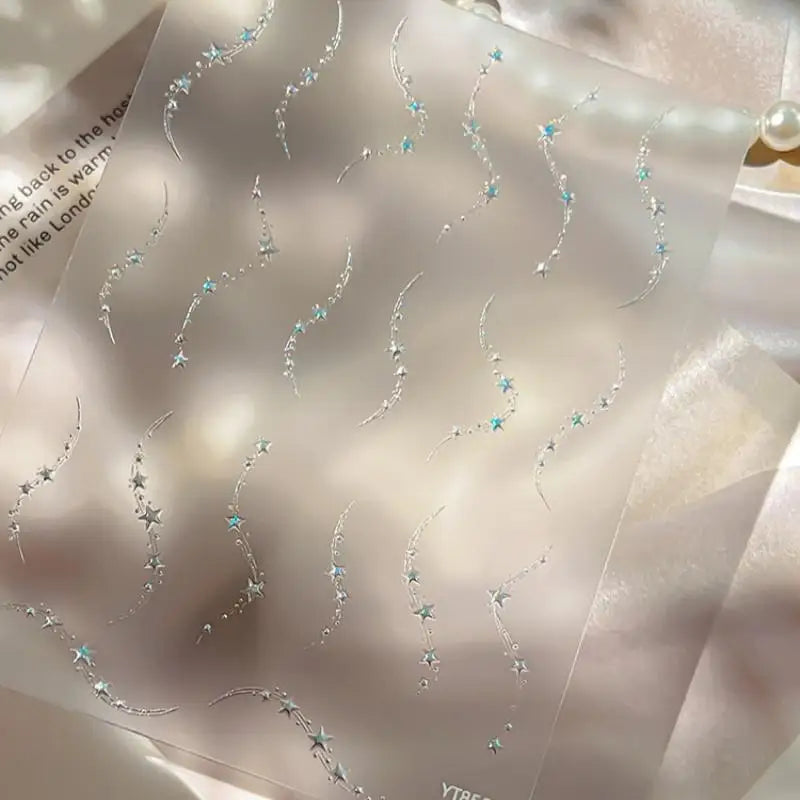 Luxury Stars Chain Nail Stickers Holography Gold Silver Wavy Star Qme A