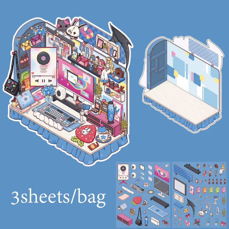 Sticker Pack 3 Sheets/Bag Corner Desk Storage Landscaping Stickers Handbook Stationery DIY Scrapbook Phone Case Diary Decorate Qme 2