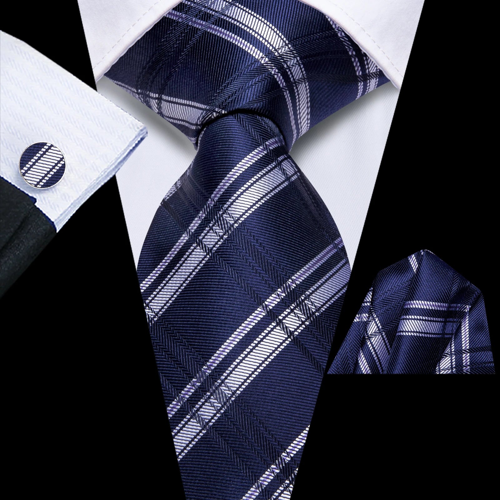 Hi-tie Men Pink Green Necktie Handkerchief Cufflinks Tuxedo Accessory Qme HT-N-0139