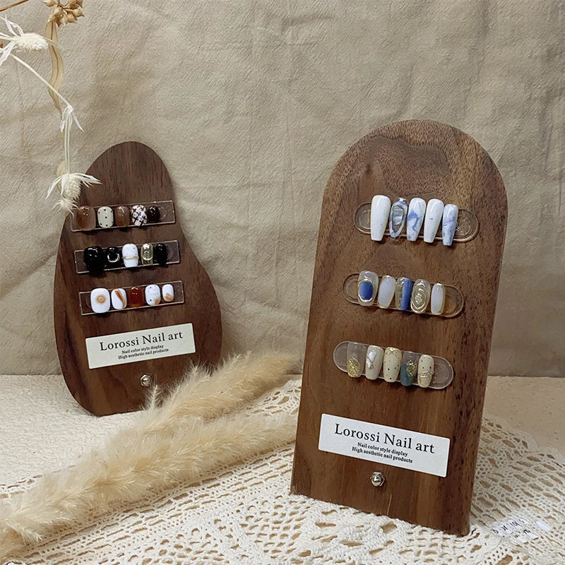 Ancient Nail Art Board Walnut Display Adornment Wear Polish Glue Card Qme