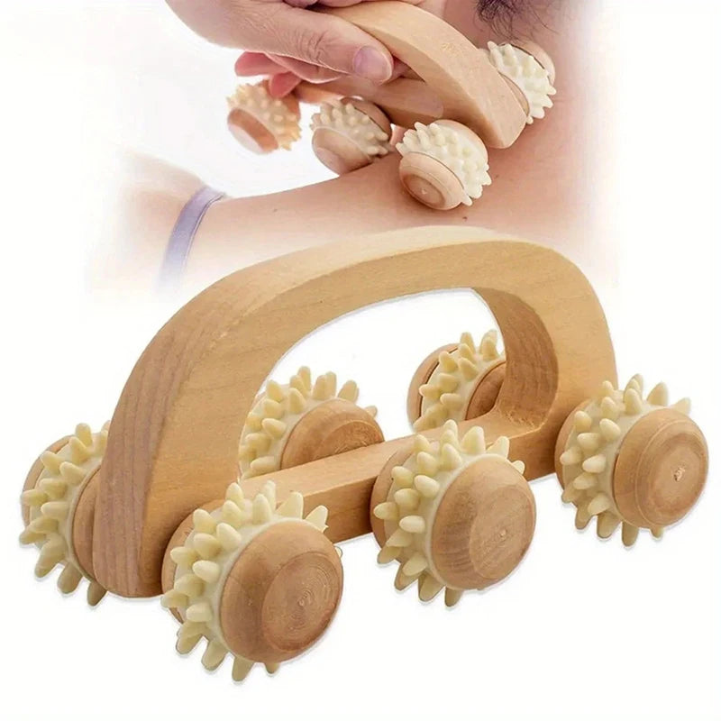 Manual Wooden Massager Wood Back Massage Roller Neck Leg Deep Tissue Qme